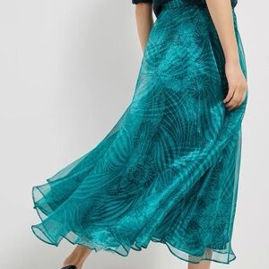 Maeve Anthropologie Emerald Green Winnie Organza Long Maxi Skirt